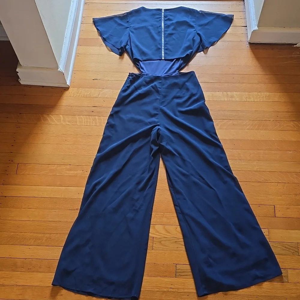 Lulus, Toast to You, Navy, Flutter Sleeve Cutout Jumpsuit, EUC, Women's S - Picture 2 of 16